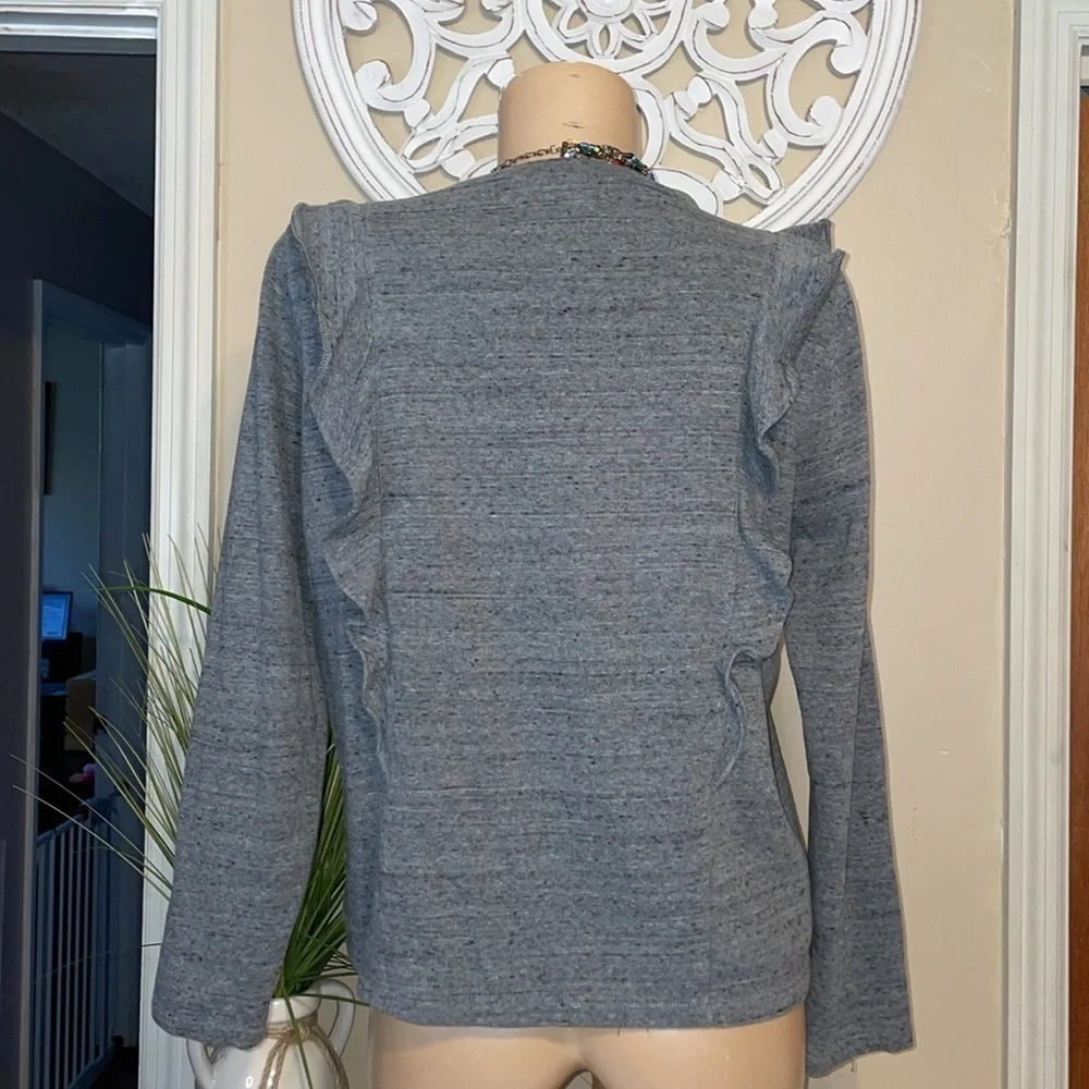 J Crew Mercantile women’s large sweatshirt top grey ruffle long sleeve essential
